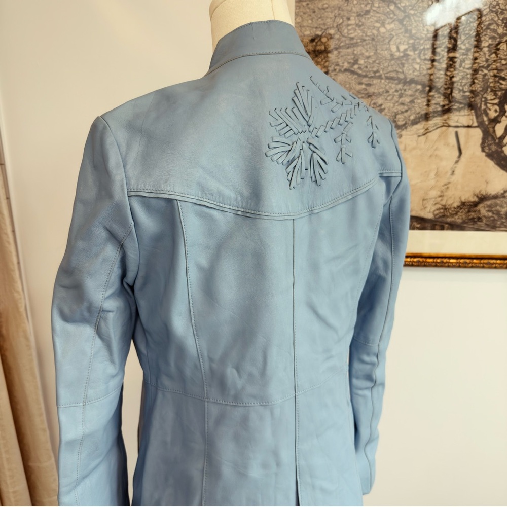 ✨ FREE PEOPLE vintage y2k baby blue leather jacket - Picture 4 of 8